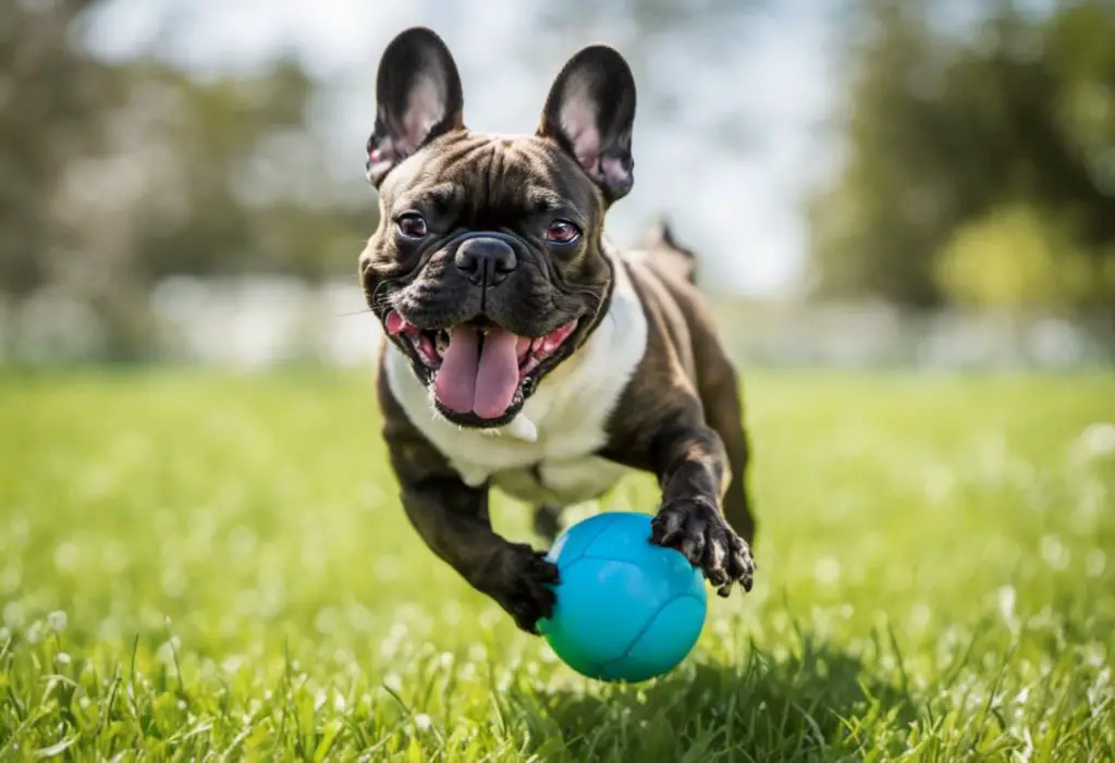 A French bull dog is playing