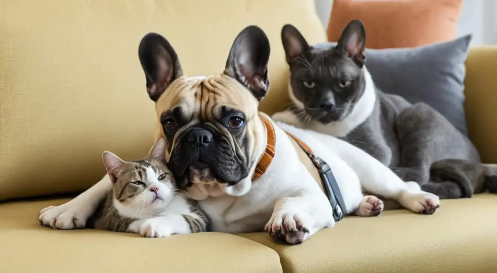 French Bulldog and cat interactions