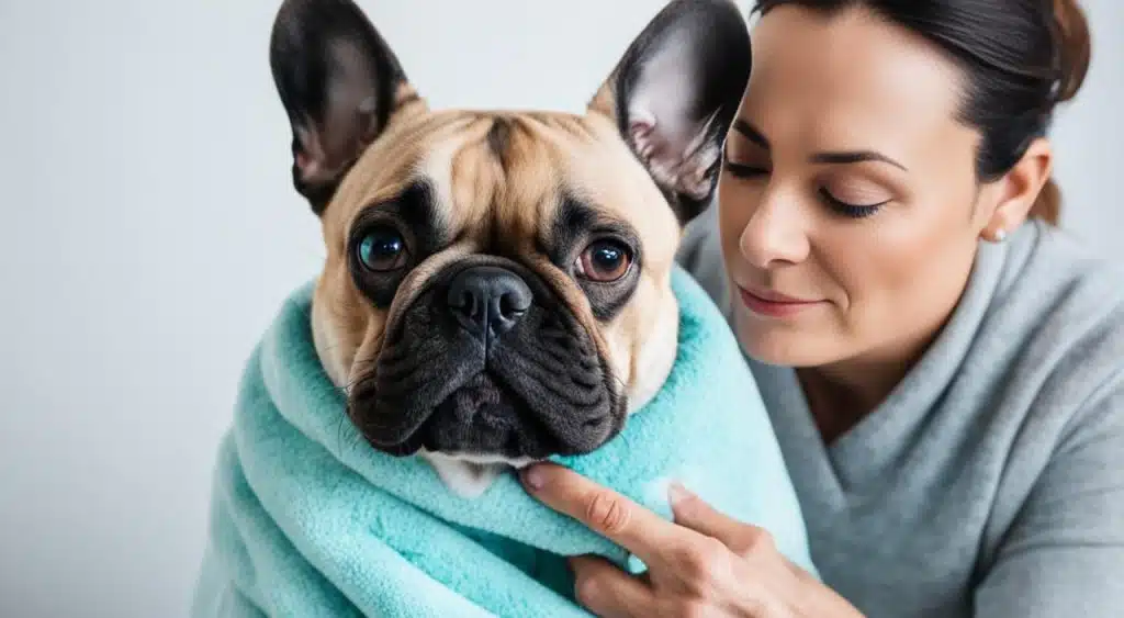 wiping French Bulldog's face