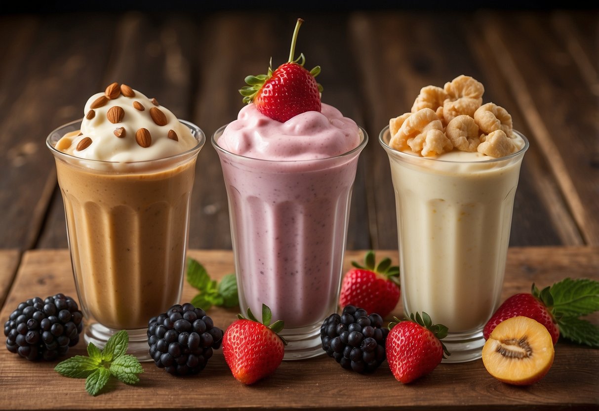 Three different flavored pupsicles arranged on a wooden board with paw print designs. Fresh ingredients like peanut butter, yogurt, and fruit are visible