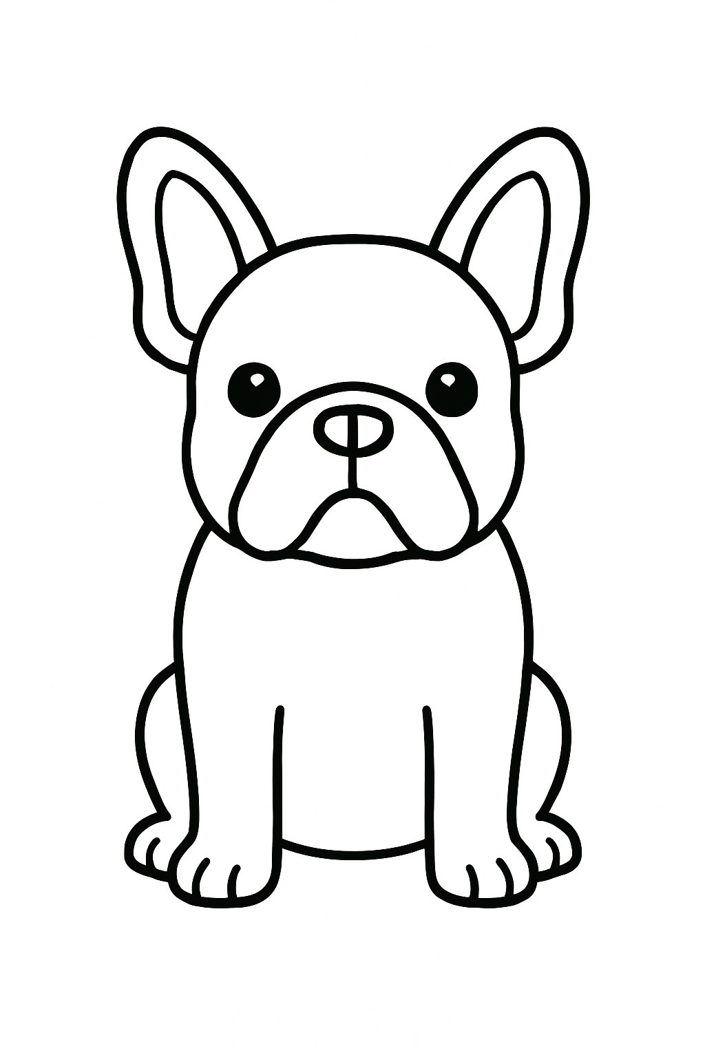 A centered outline of a French bulldog sitting facing forward.