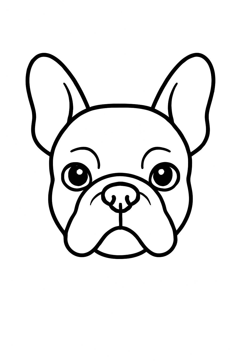 A simple outline of a French Bulldog's head centered on a white background.