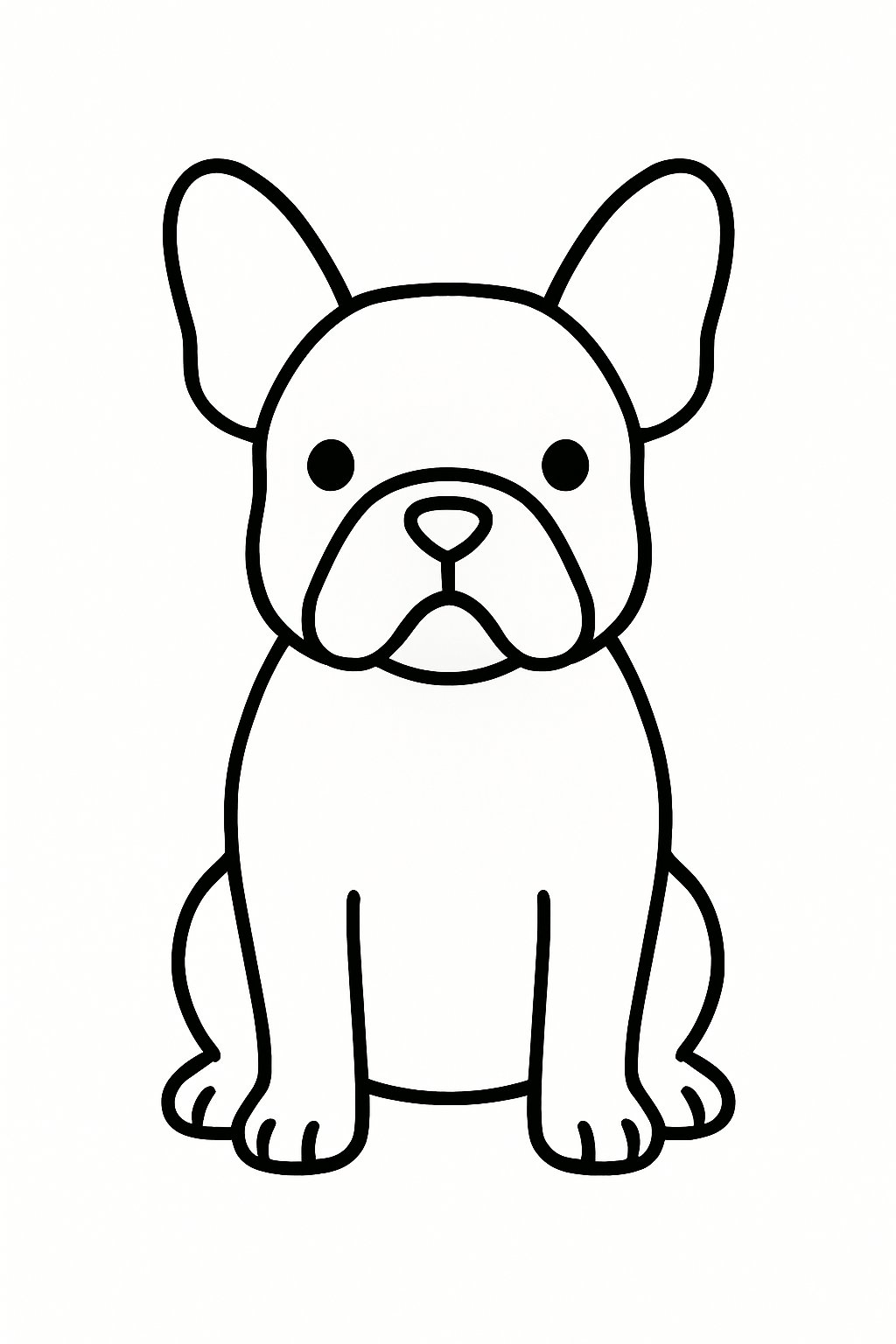 A simple outline of a French Bulldog centered on a blank page.