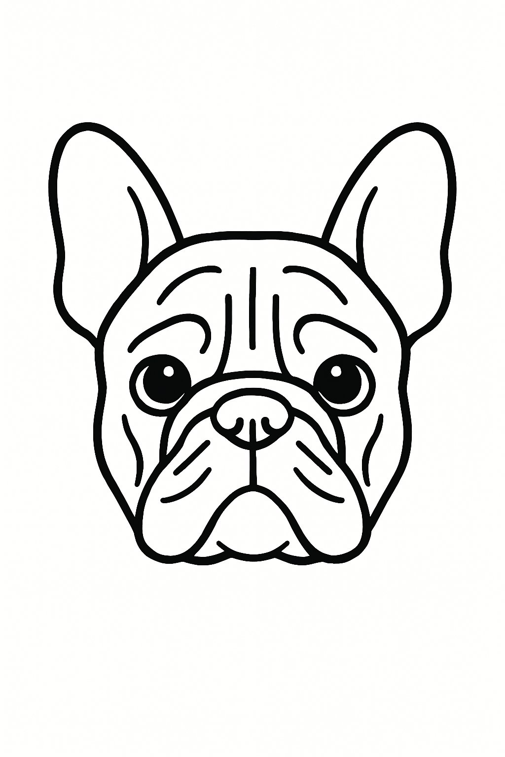 A centered outline of a French Bulldog's face with prominent facial creases.