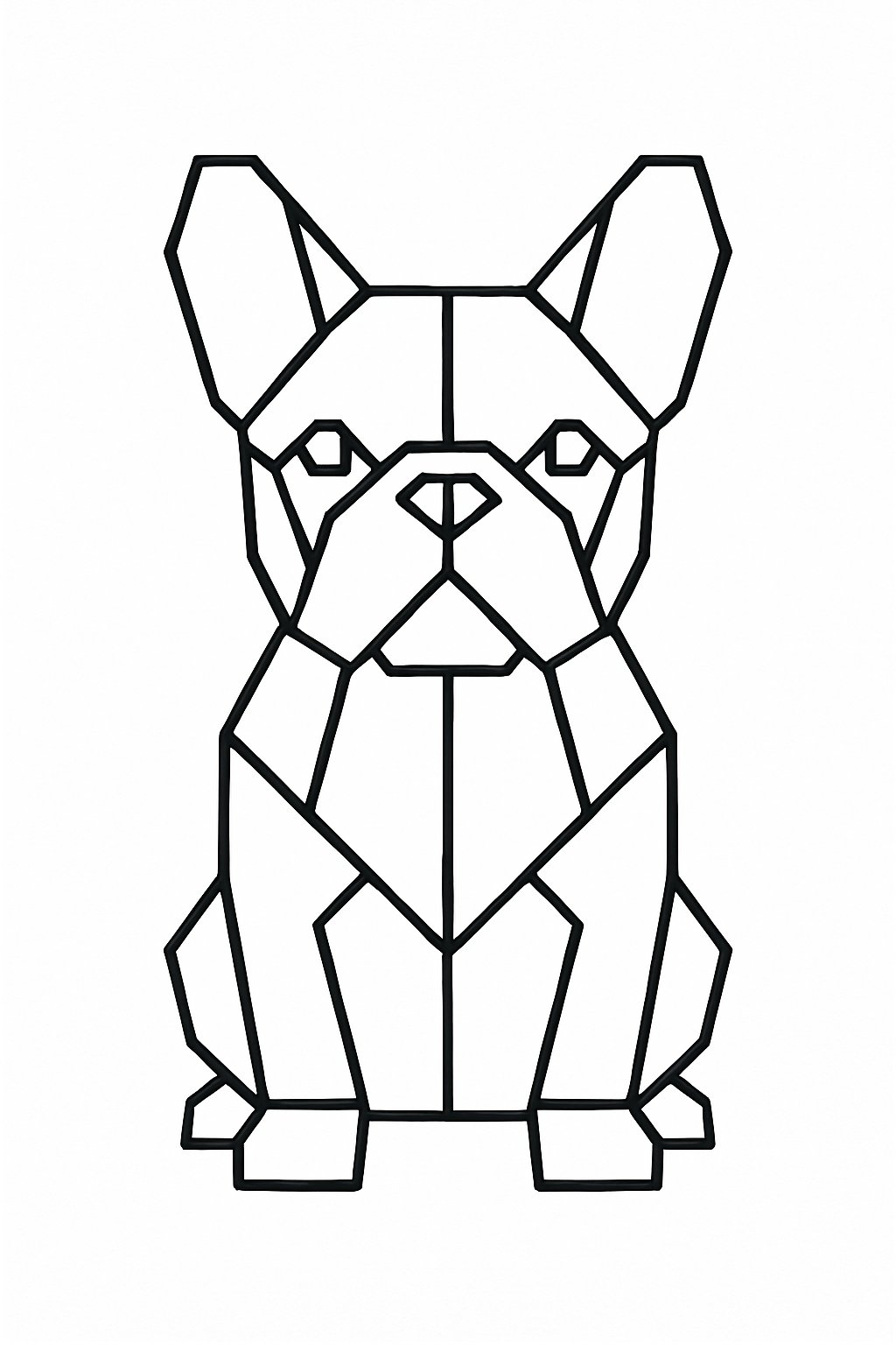 A centered outline of a French Bulldog composed of simple geometric shapes.