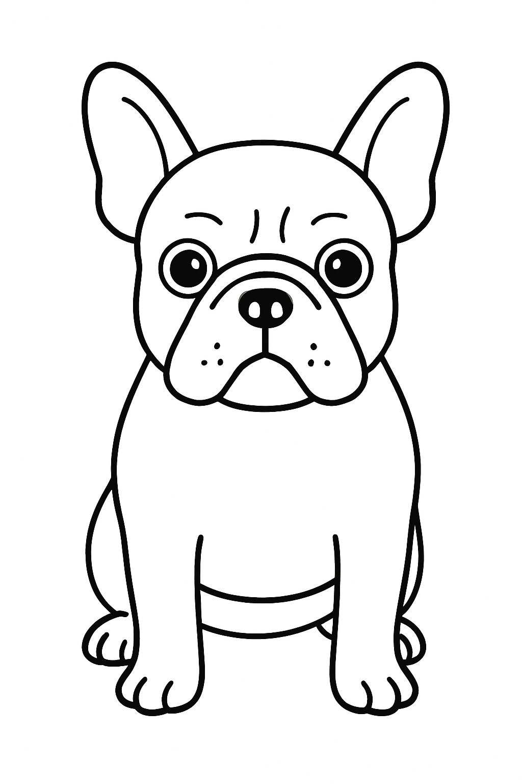 Outline of a French Bulldog standing, showing its head, ears, body, legs, and tail.