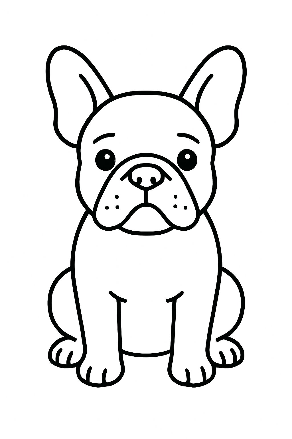 A centered outline of a French Bulldog standing, shown in simple bold lines on a plain white background.