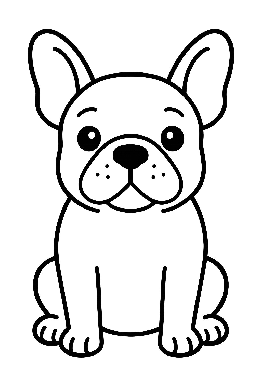 A simple cartoon drawing of a French Bulldog sitting and facing forward.