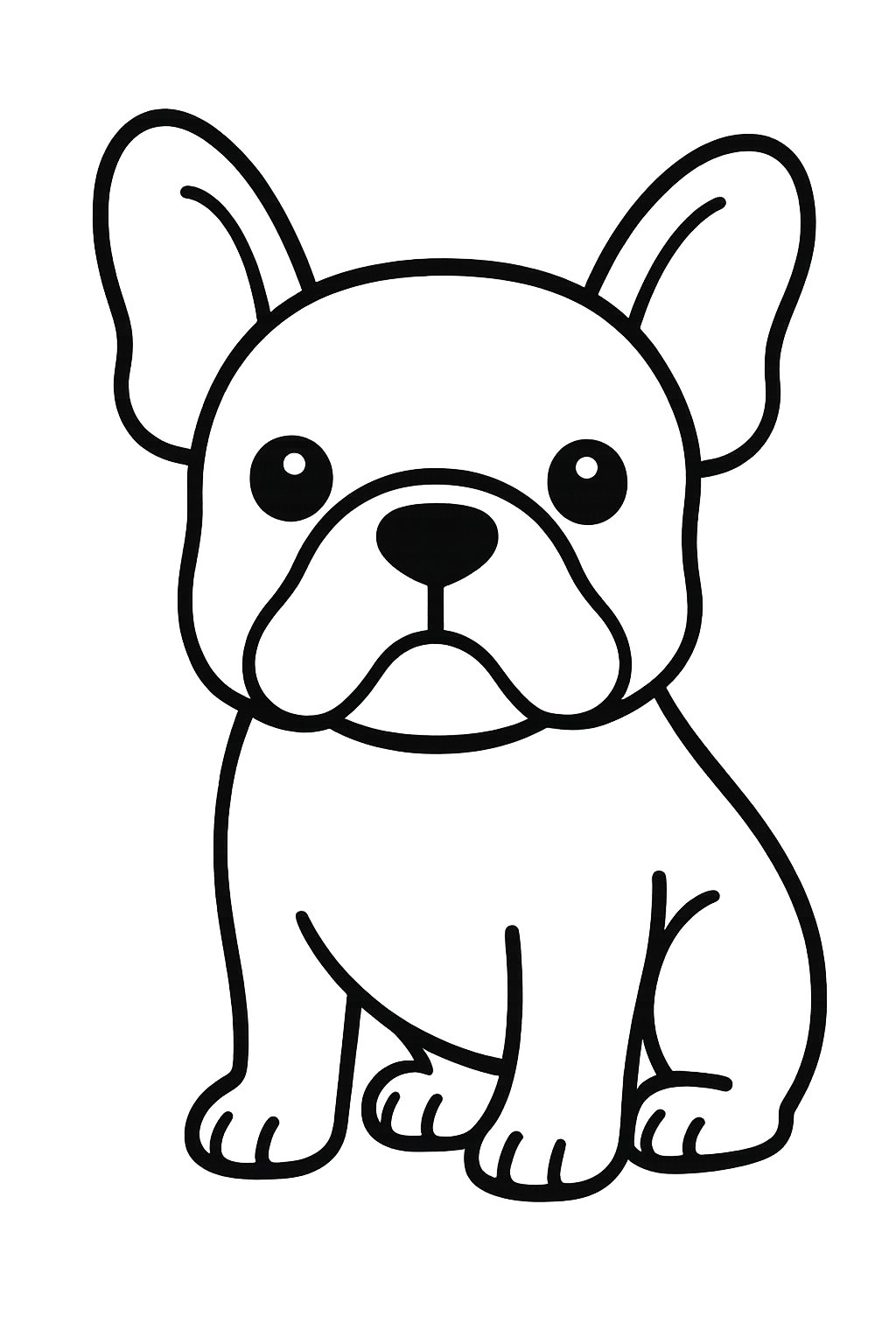 A simple outline of a French Bulldog facing forward.