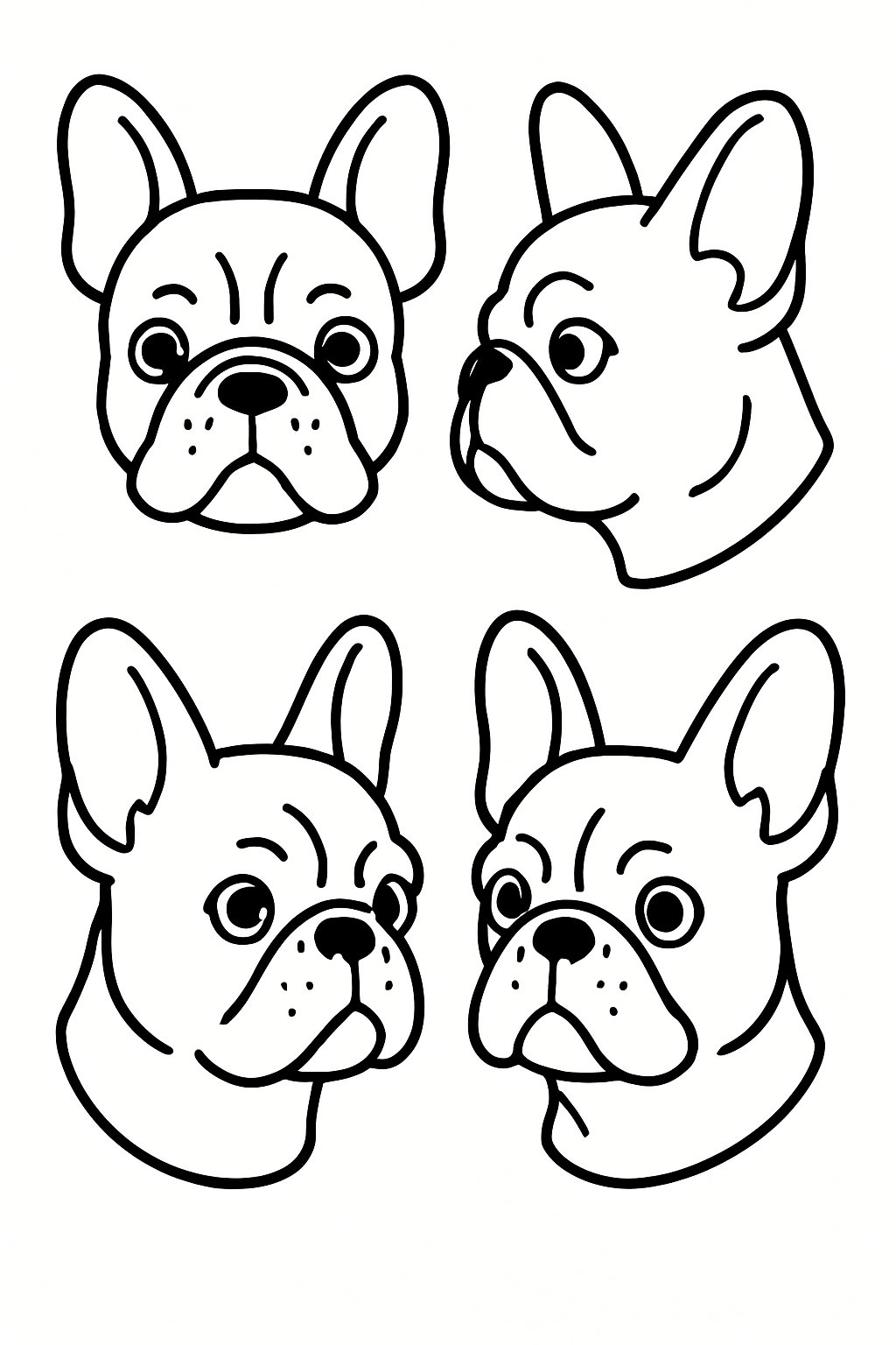 A single French Bulldog head shown from different angles.