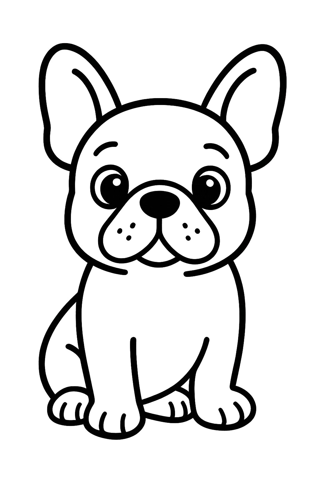 A simple drawing of a French bulldog sitting and looking forward.