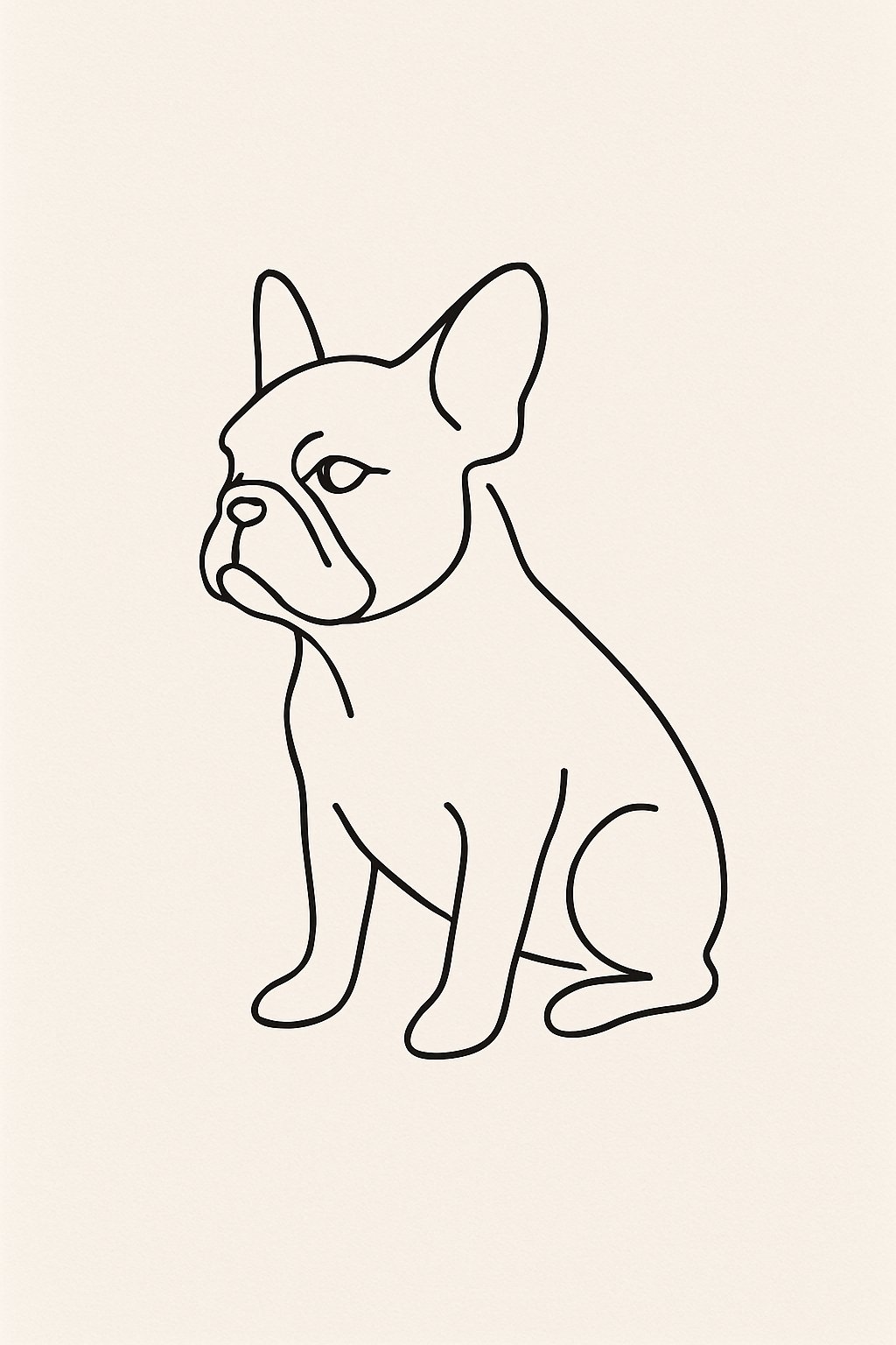 A simple black line drawing of a French Bulldog's outline on a plain background.