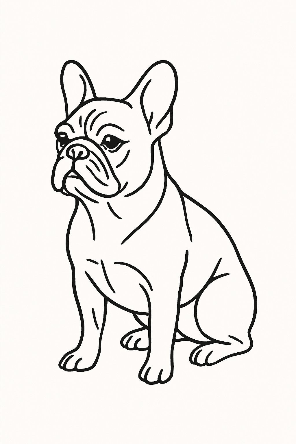 Outline drawing of a French bulldog showing its ears, face, and body in a single continuous line.