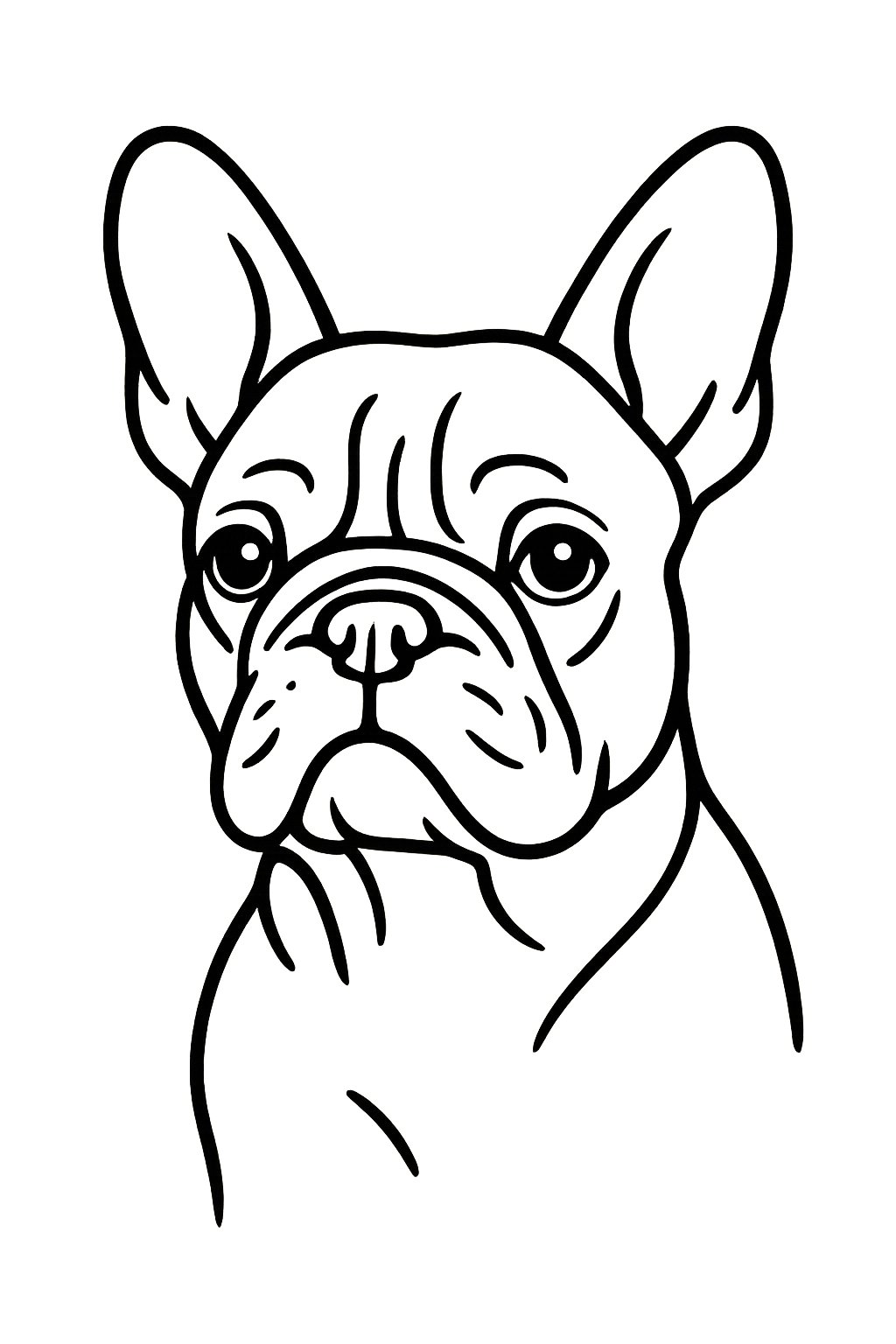 Outline drawing of a French Bulldog focusing on its large, upright ears.