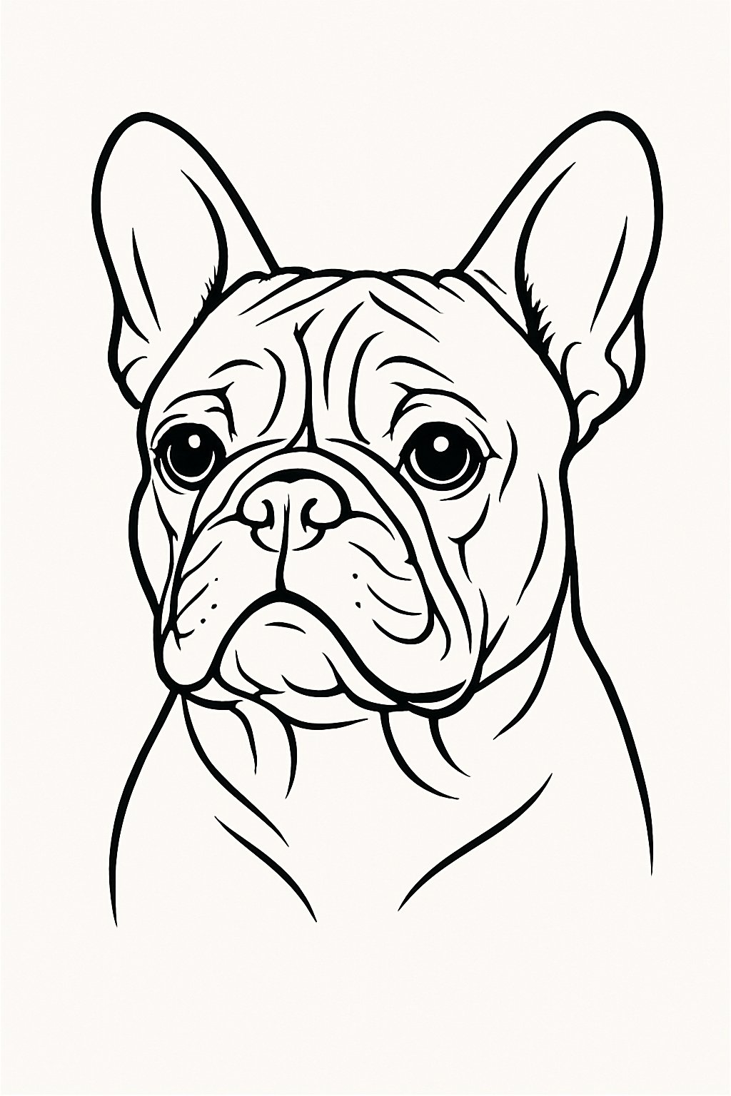 Outline drawing of a French Bulldog's face showing detailed facial features.