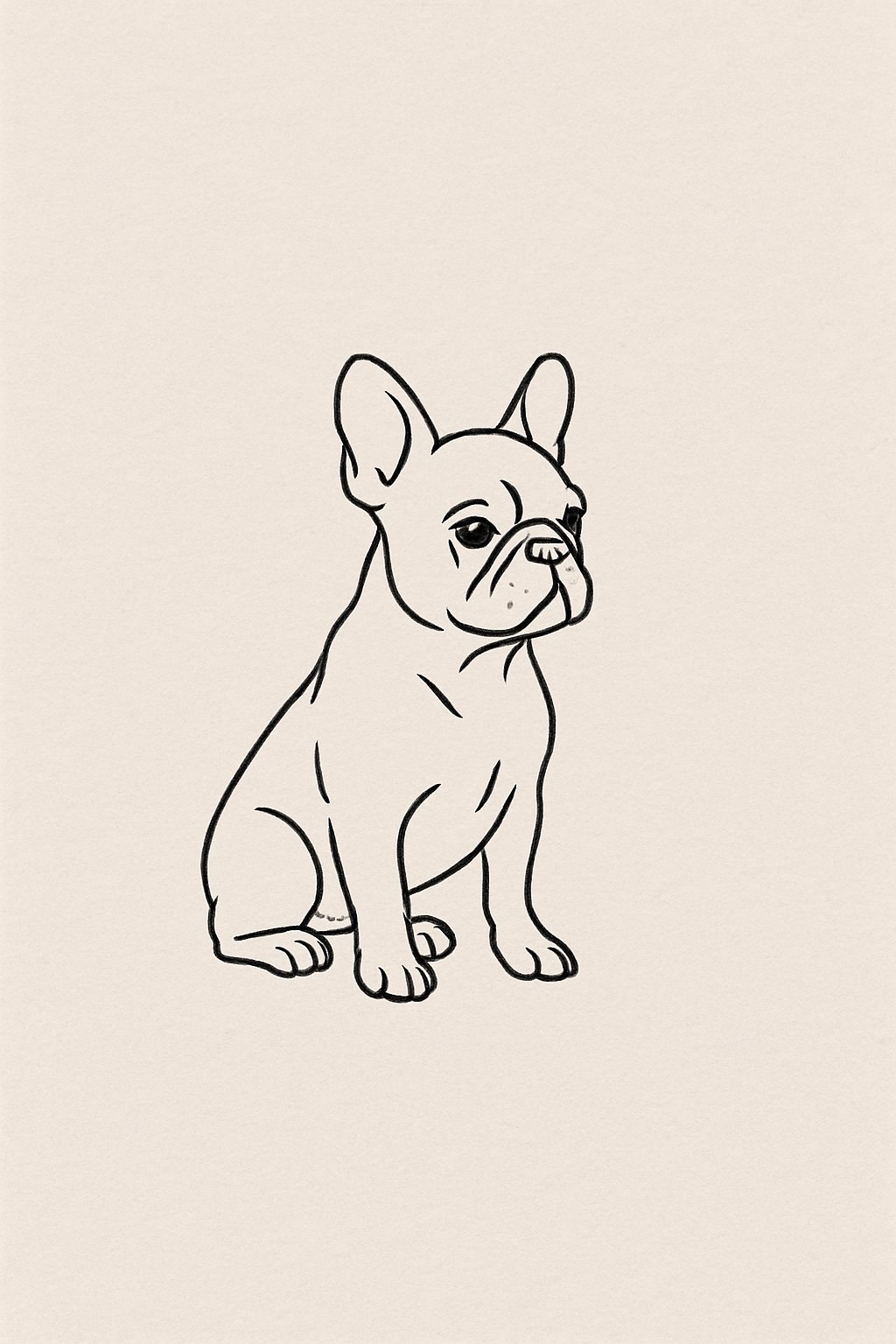 A simple outline drawing of a small French Bulldog designed for a wrist tattoo.
