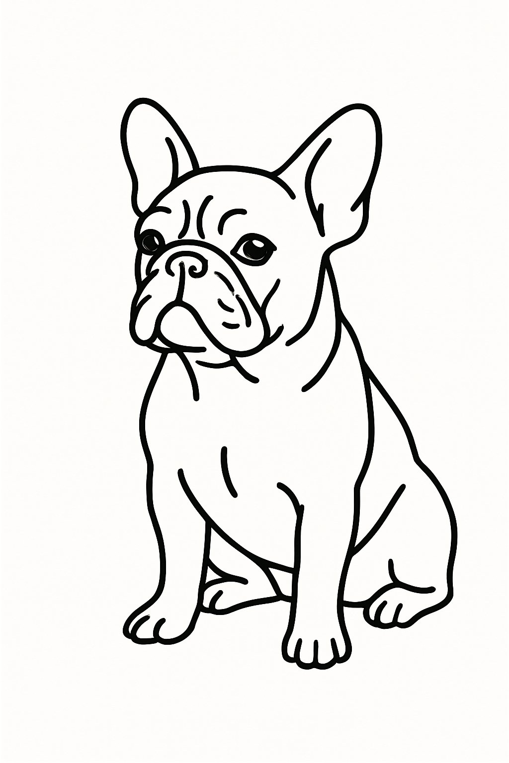 Outline drawing of a French bulldog sitting, showing its distinctive ears and compact body.