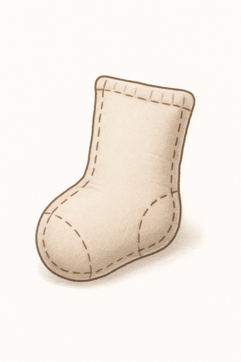 A simple sock-shaped cat toy made of soft fabric with visible stitching, shown on a plain white background.