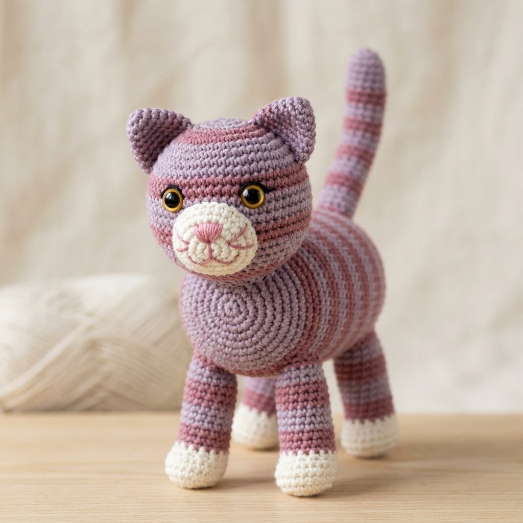 Standing Cute Crochet Cat Pattern (Free & Complete Instructions)