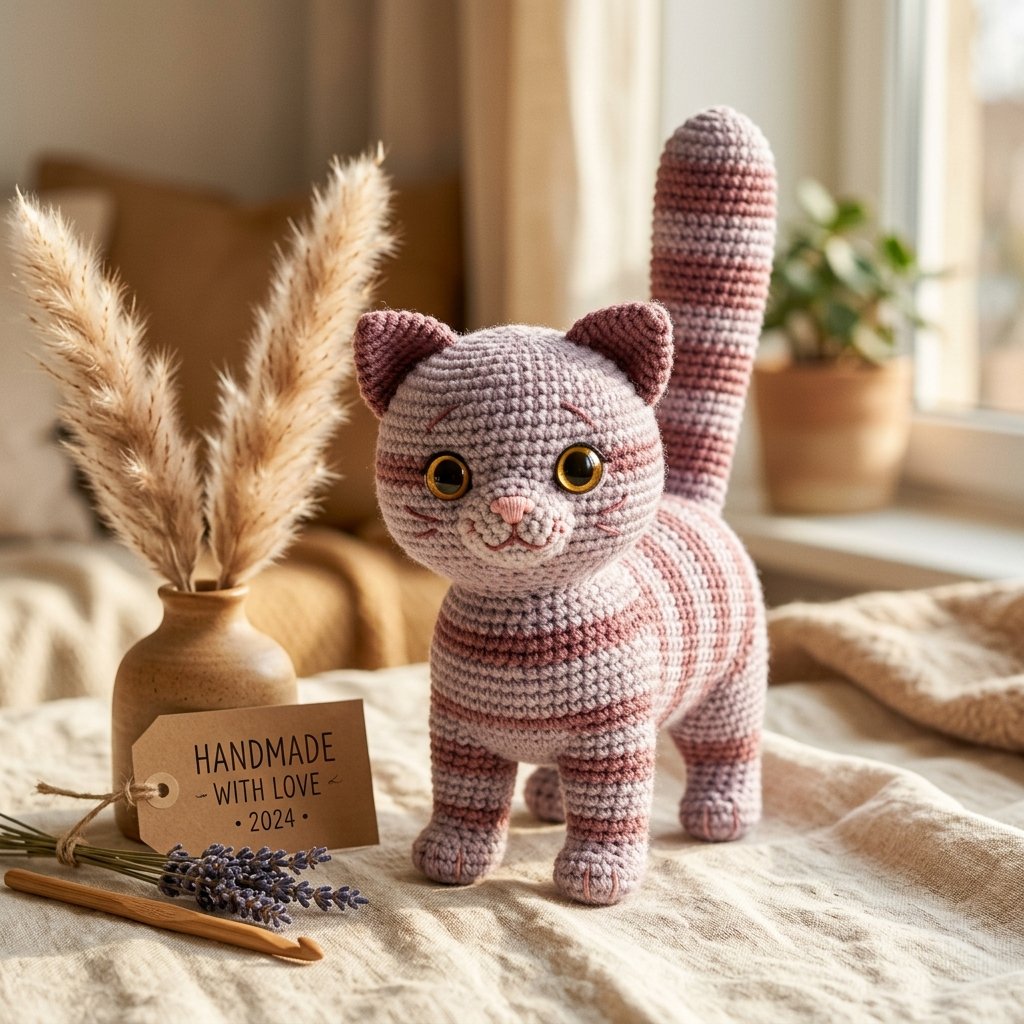 Standing Cute Crochet Cat Pattern (Free & Complete Instructions)